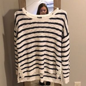 Navy and White striped high/low sweater